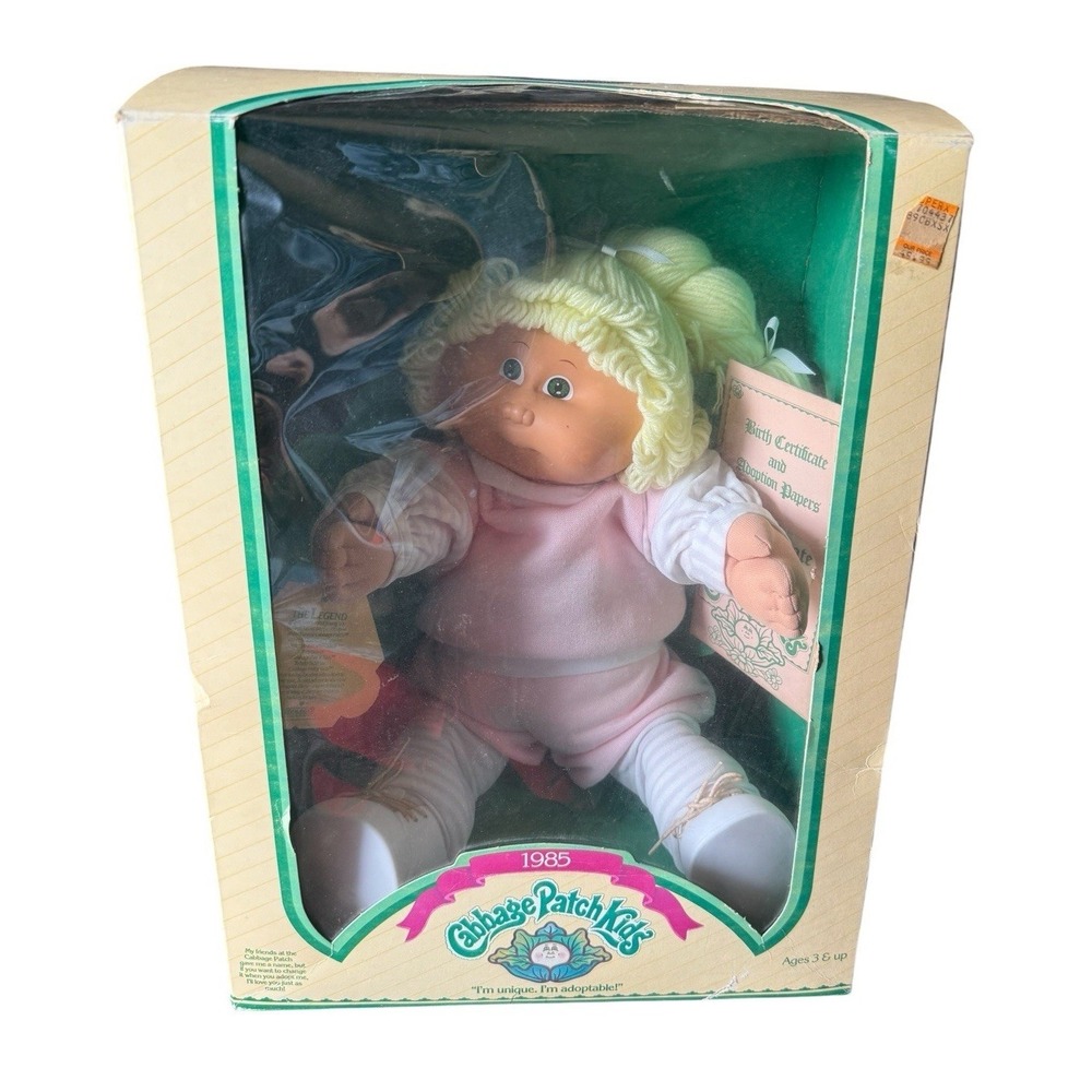 Cabbage Patch Kid Doll 3900 Blonde Girl Green eyes  Dimple Pink Outfit 1985 New